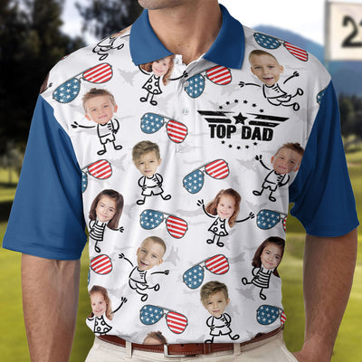 Proud Top Dad Custom Kids Name - Personalized Photo Polo Shirt