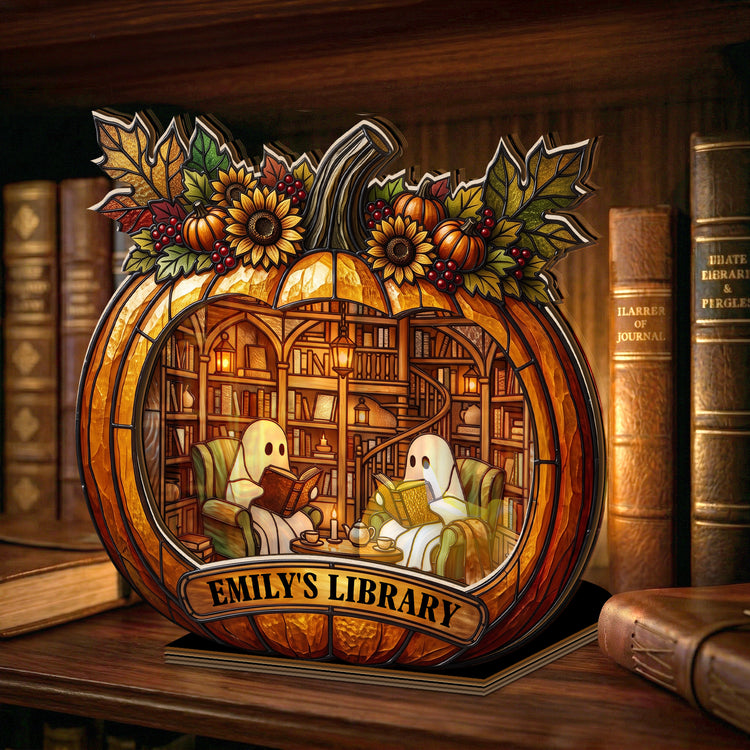 Pumpkin-Library,-Halloween-Gift-Personalized-Wooden-Plaque