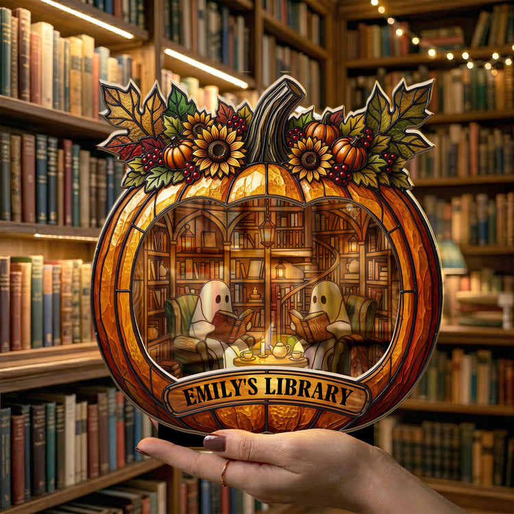 Pumpkin-Library,-Halloween-Gift-Personalized-Wooden-Plaque