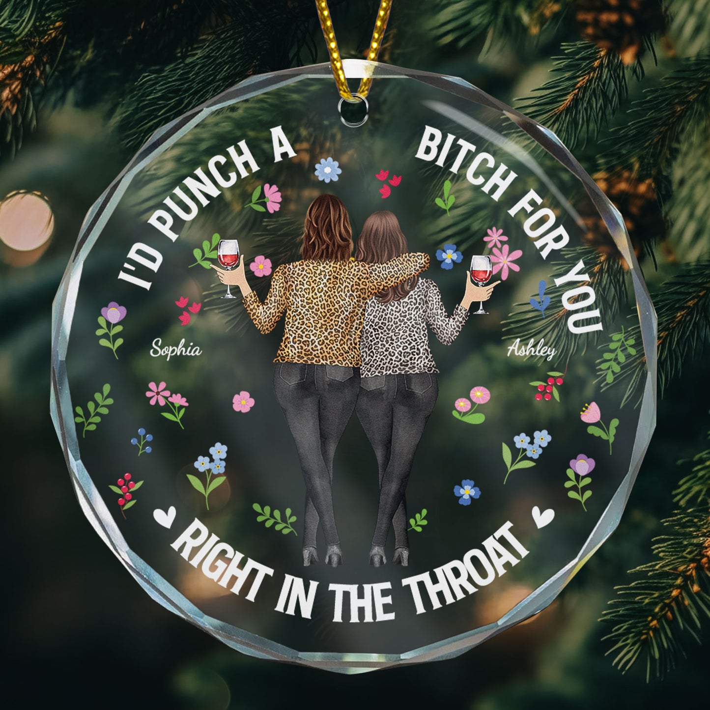 Punch Bitch Besties - Personalized Glass Ornament
