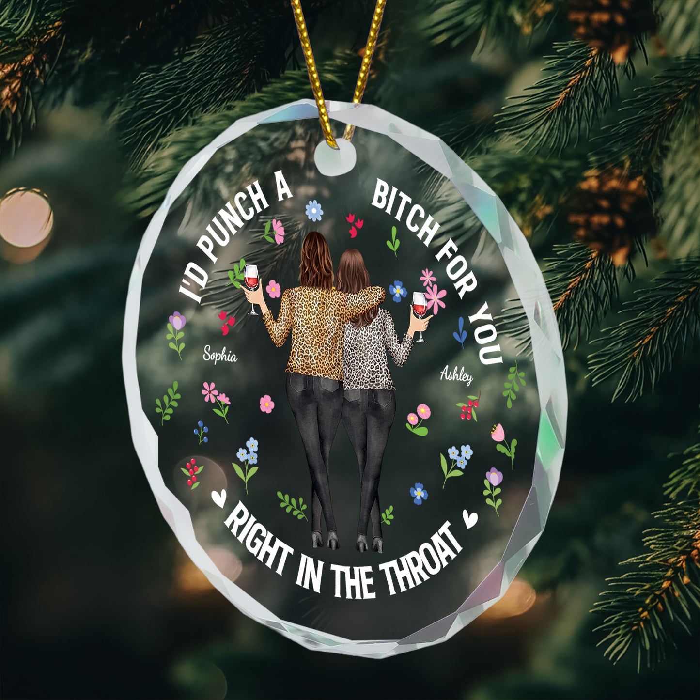 Punch Bitch Besties - Personalized Glass Ornament
