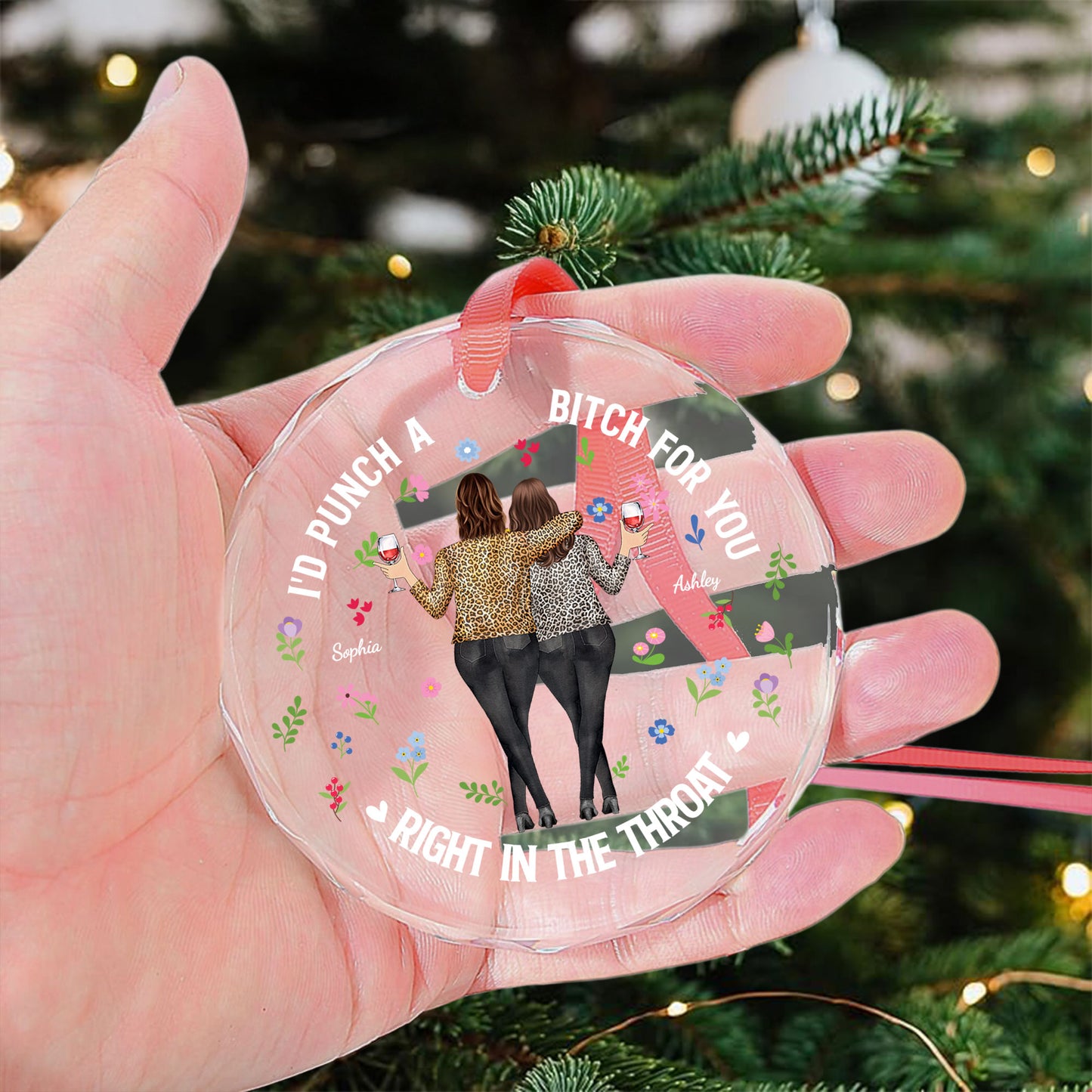 Punch Bitch Besties - Personalized Glass Ornament