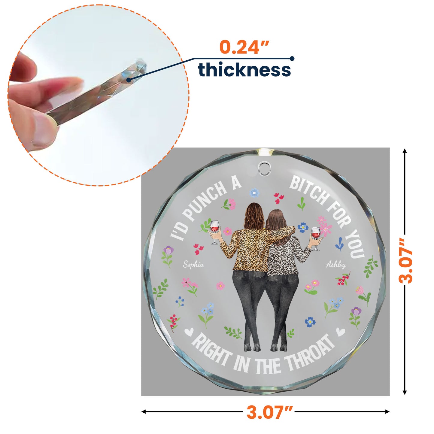 Punch Bitch Besties - Personalized Glass Ornament