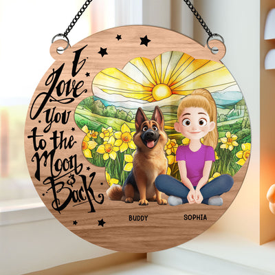 Puppy - Love You To The Moon & Back - Personalized Window Hanging Suncatcher Ornament