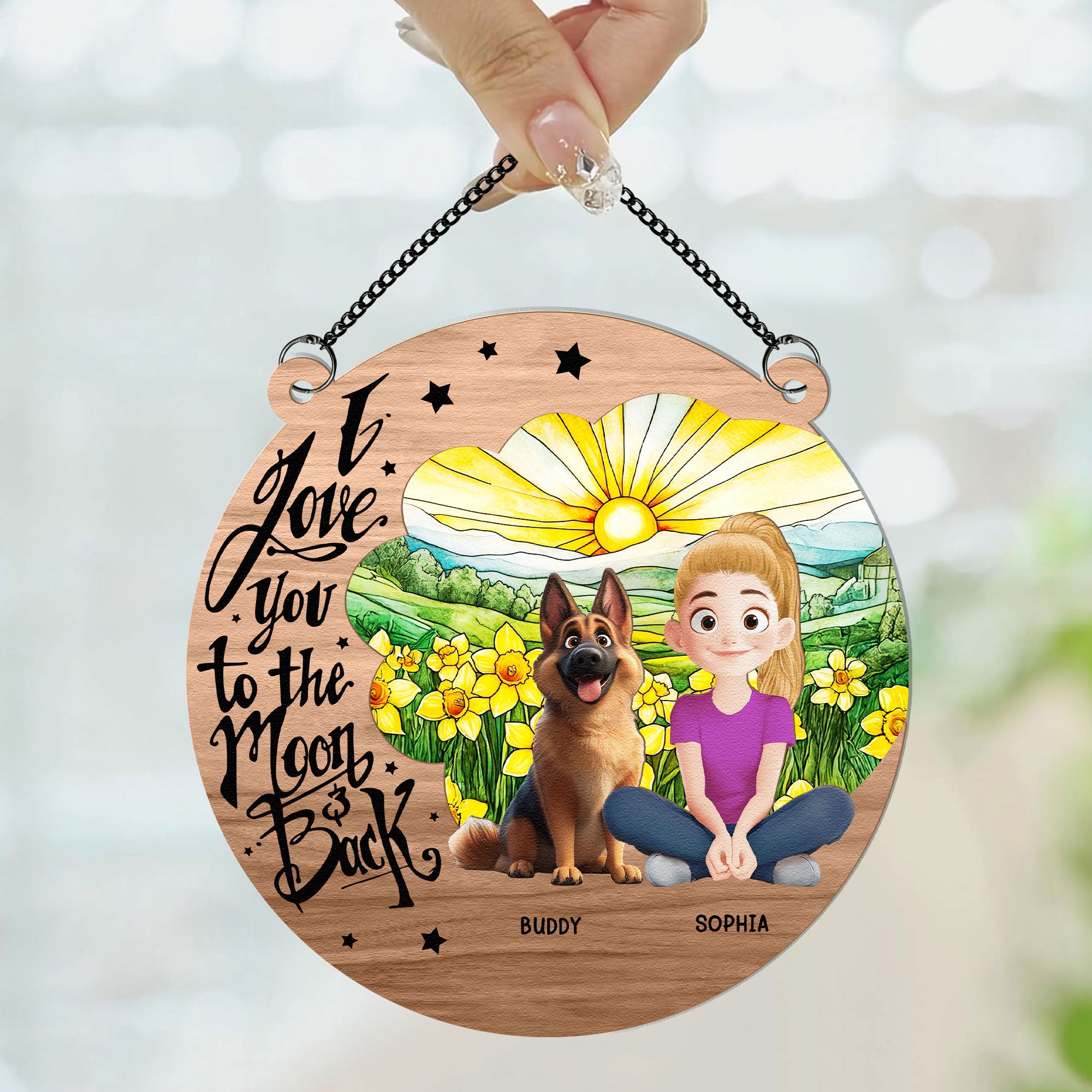Puppy - Love You To The Moon & Back - Personalized Window Hanging Suncatcher Ornament