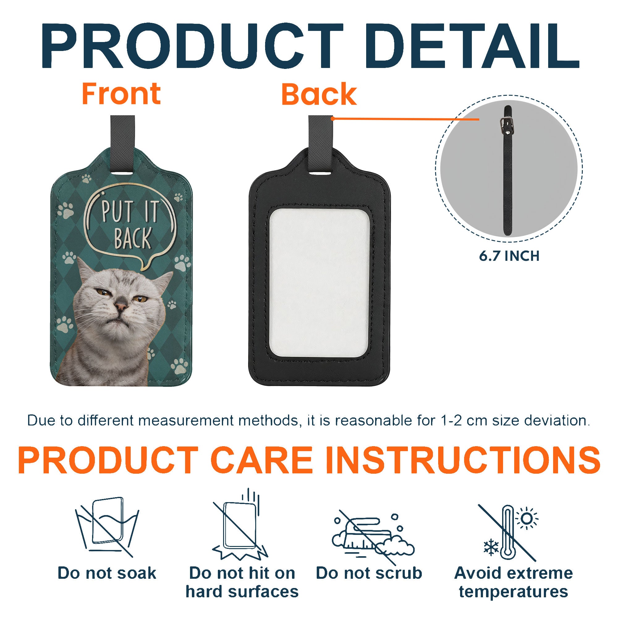 Put It Back Cat - Personalized Photo Luggage Tag