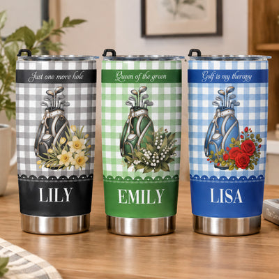 Queen Of The Green, Custom Birth Flower & Name Gift For Golf Girls, Golf Lovers - Personalized Tumbler
