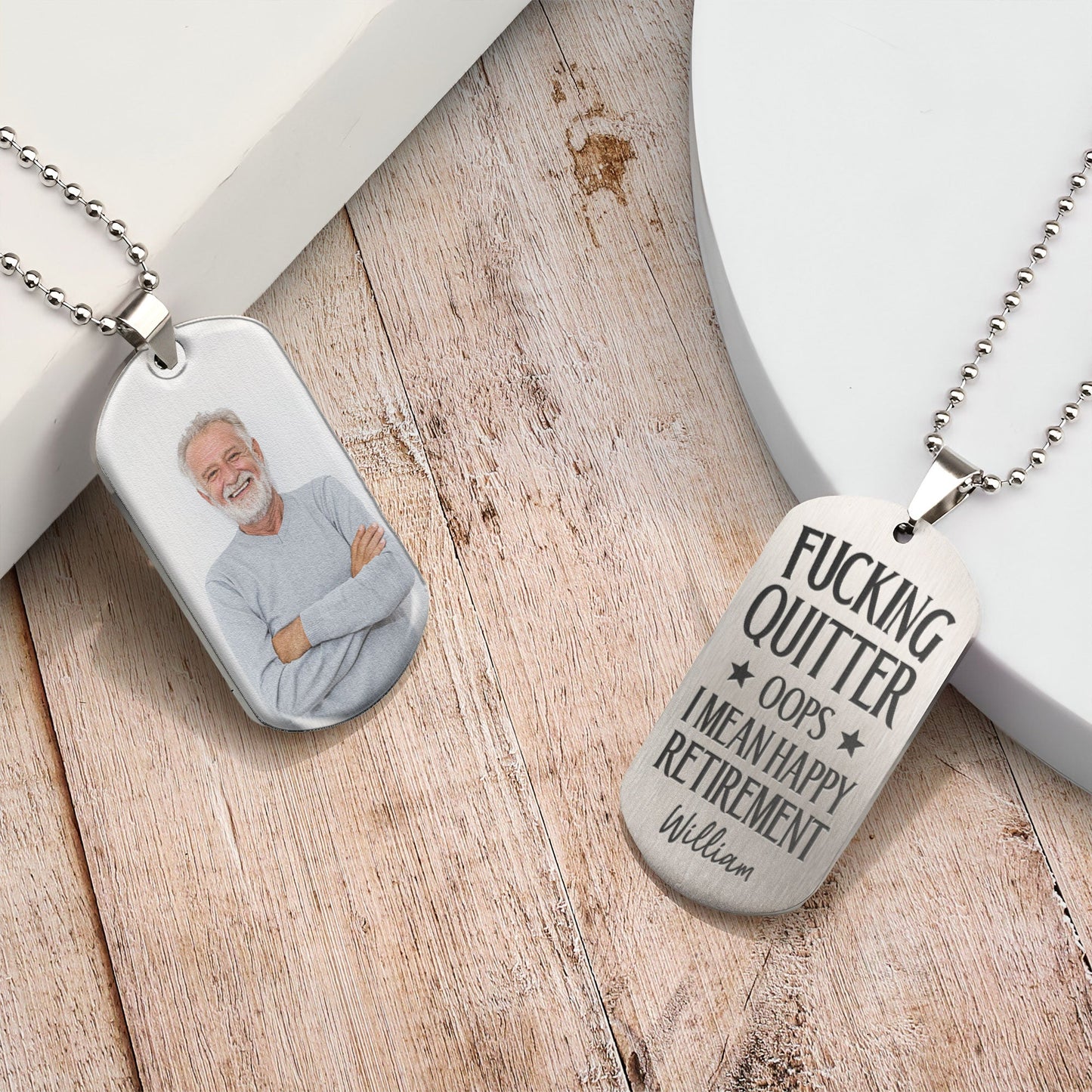Quitter Oops I Mean Happy Retirement - Personalized Photo Dog Tag Necklace