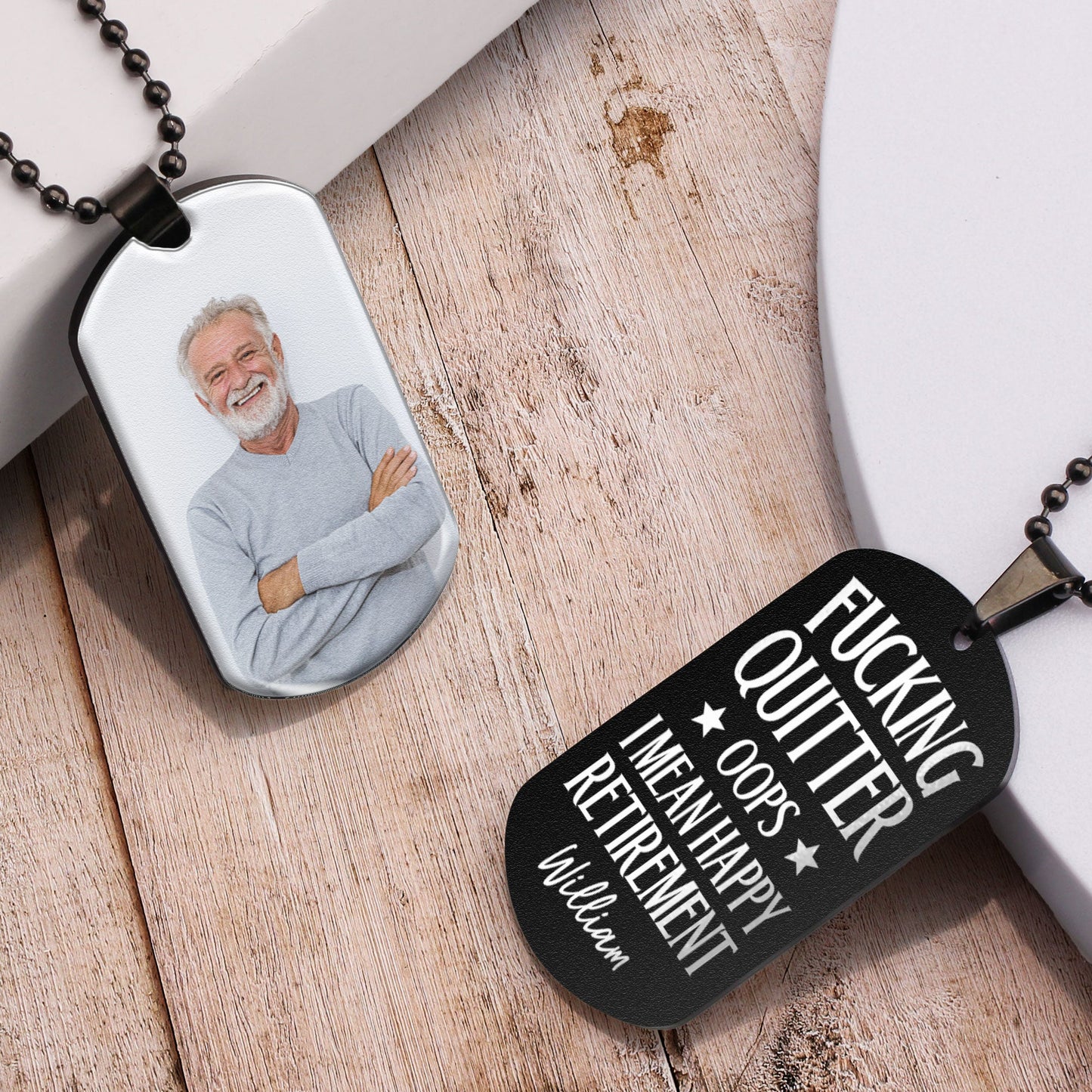 Quitter Oops I Mean Happy Retirement - Personalized Photo Dog Tag Necklace