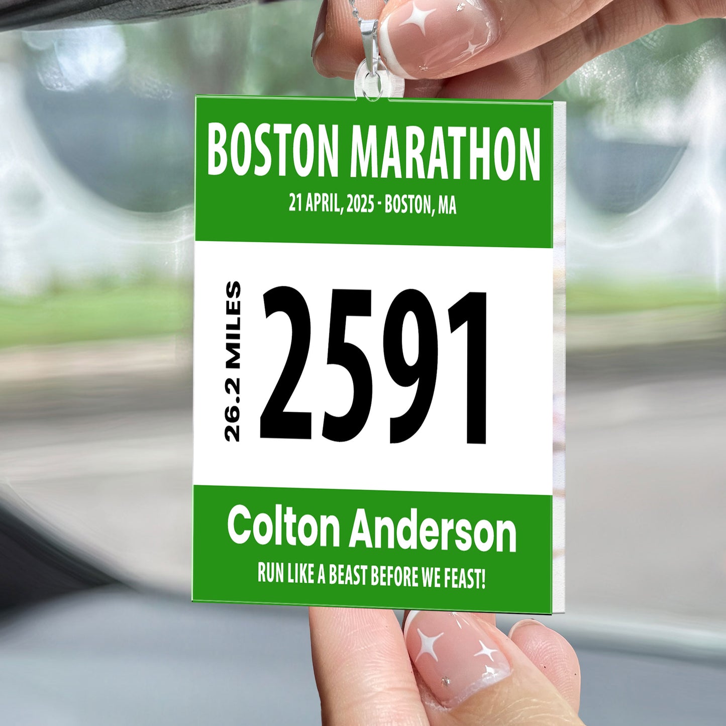 Race Bib For Runner - Personalized Rear View Mirror Accessory
