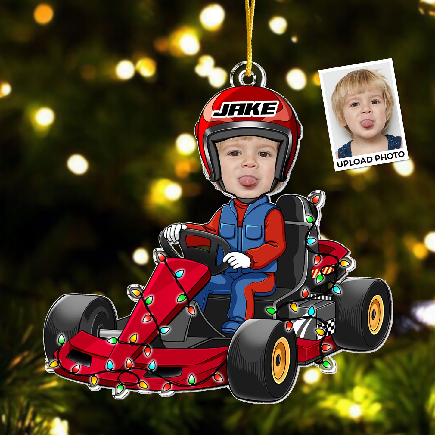 Racing Car Kid Custom Face - Personalized Acrylic Photo Ornament