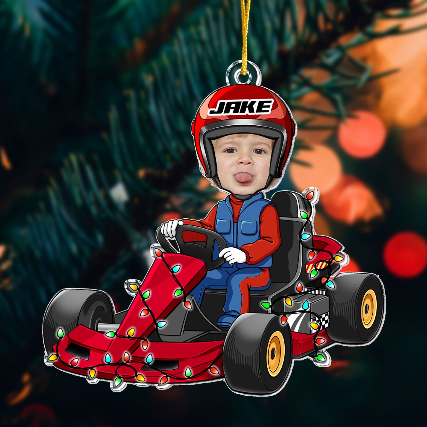 Racing Car Kid Custom Face - Personalized Acrylic Photo Ornament