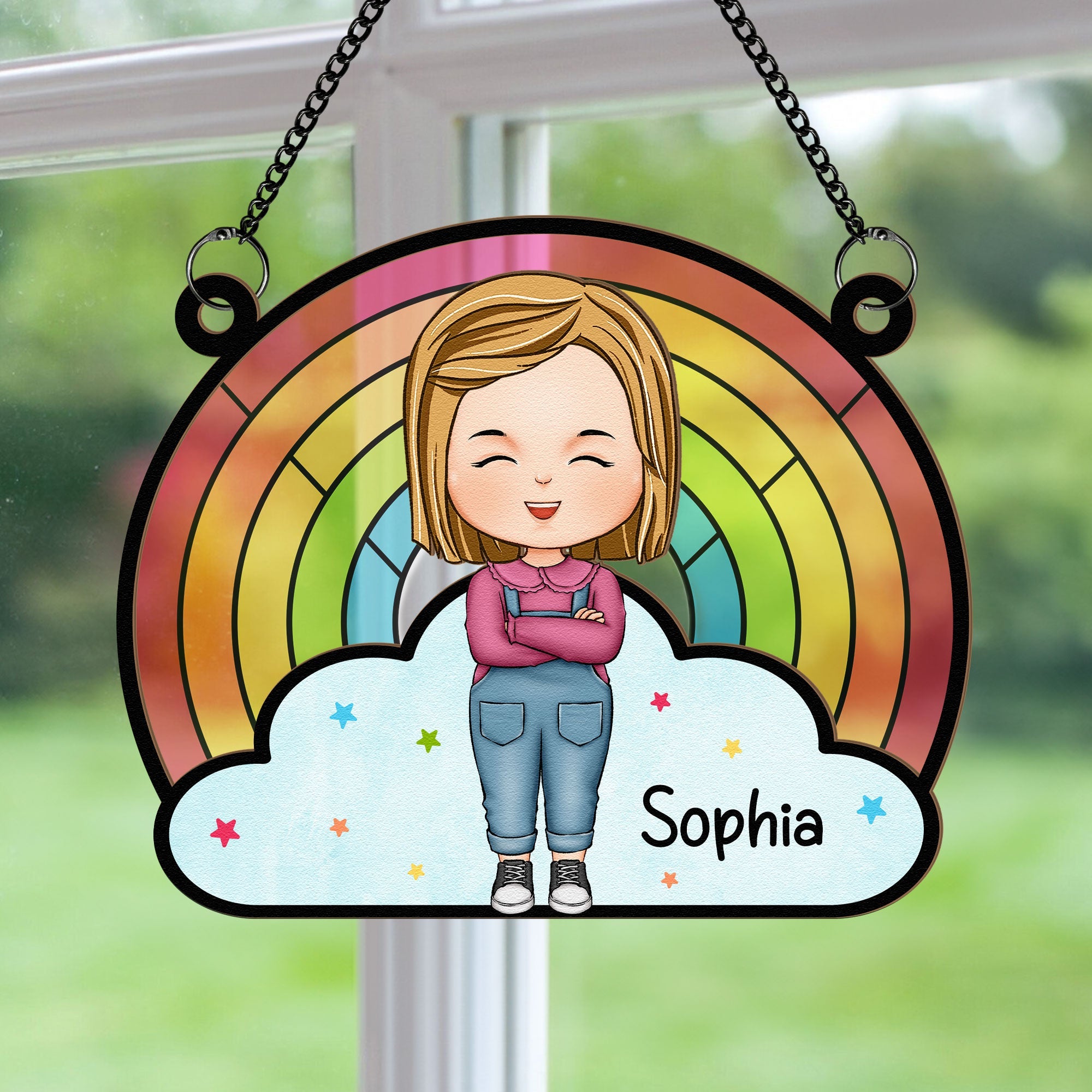 Rainbow Kid - Personalized Window Hanging Suncatcher Ornament