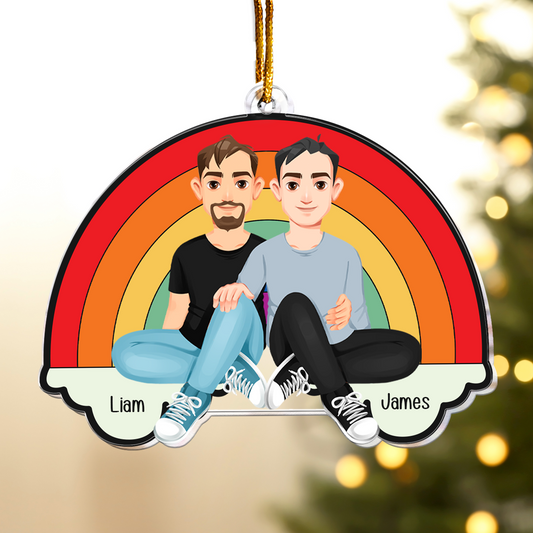 Rainbow Love Is Love Couple - Personalized Acrylic Ornament