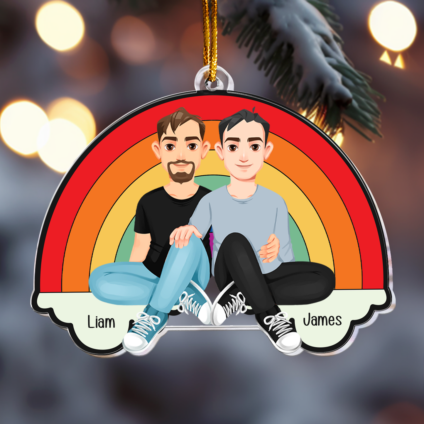 Rainbow Love Is Love Couple - Personalized Acrylic Ornament