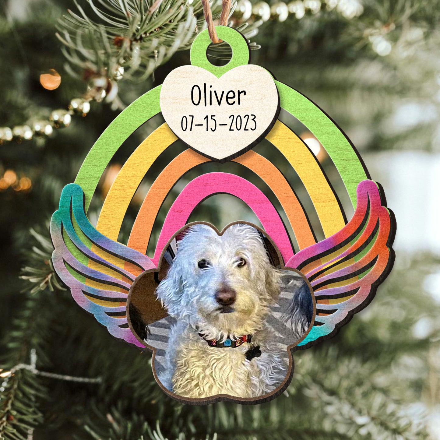 Rainbow Memorial - Personalized Wooden Ornament