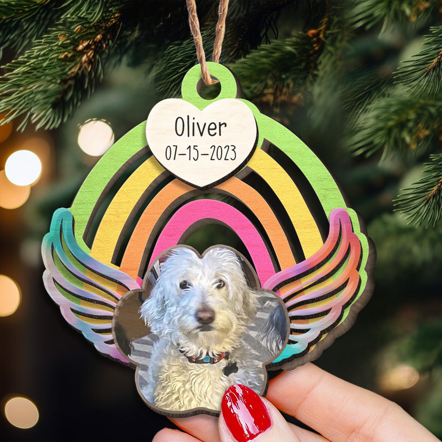 Rainbow Memorial - Personalized Wooden Ornament