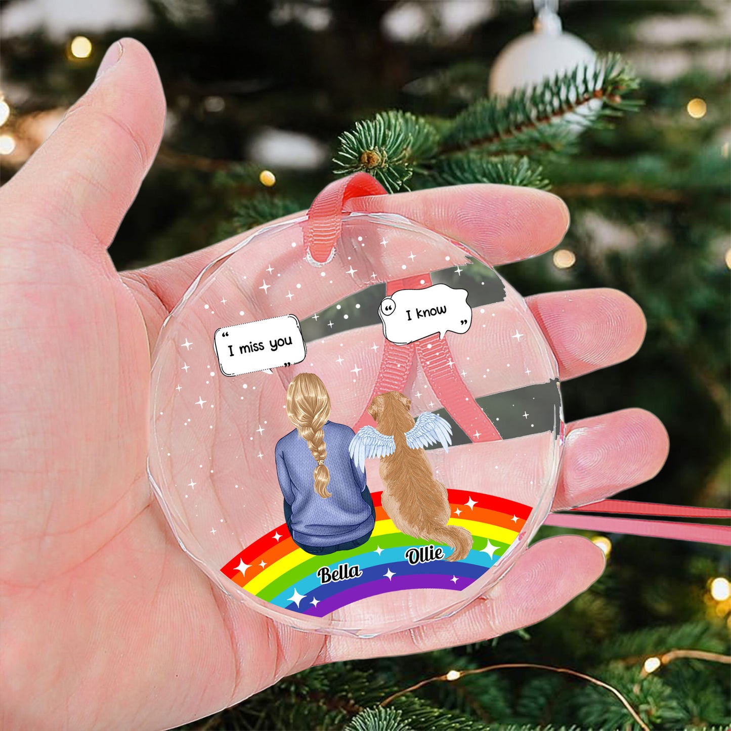Rainbow Pet Memorial. Pet Loss - Personalized Glass Ornament