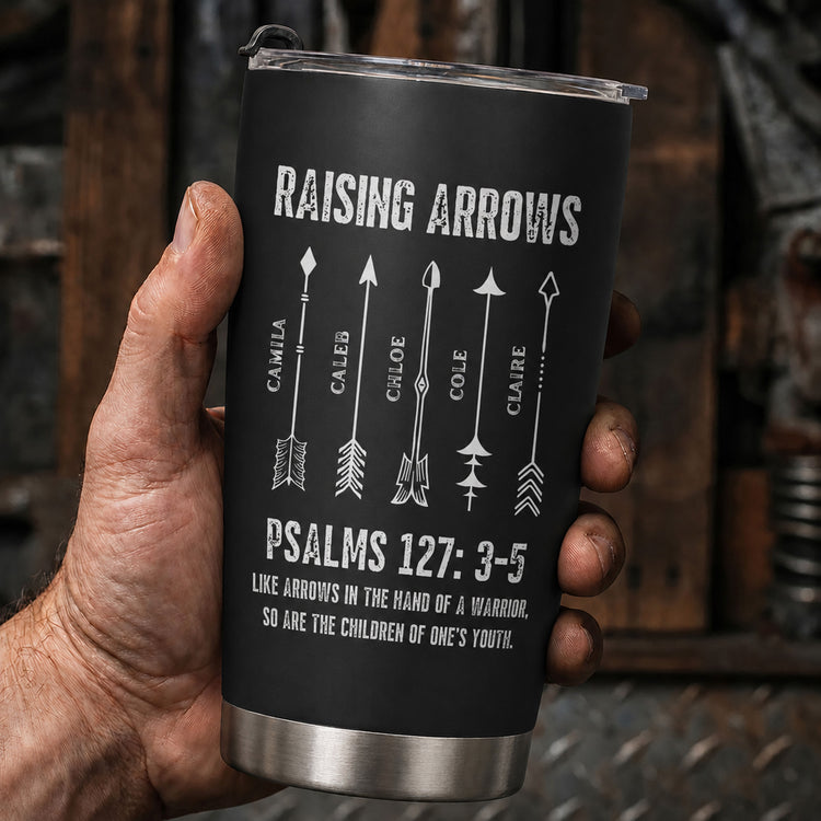 Raising-Arrows-Christian-Father'S-Day-Gift-For-Dad,-Husband-With-Kids'-Names-Personalized-Tumbler-1