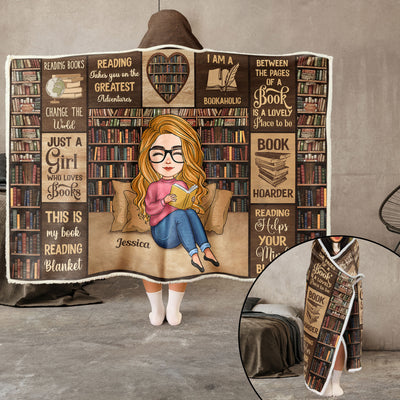 Reading Blanket Just A Girl Who Loves Books - Personalized Wearable Blanket Hoodie - Gift For Daughter