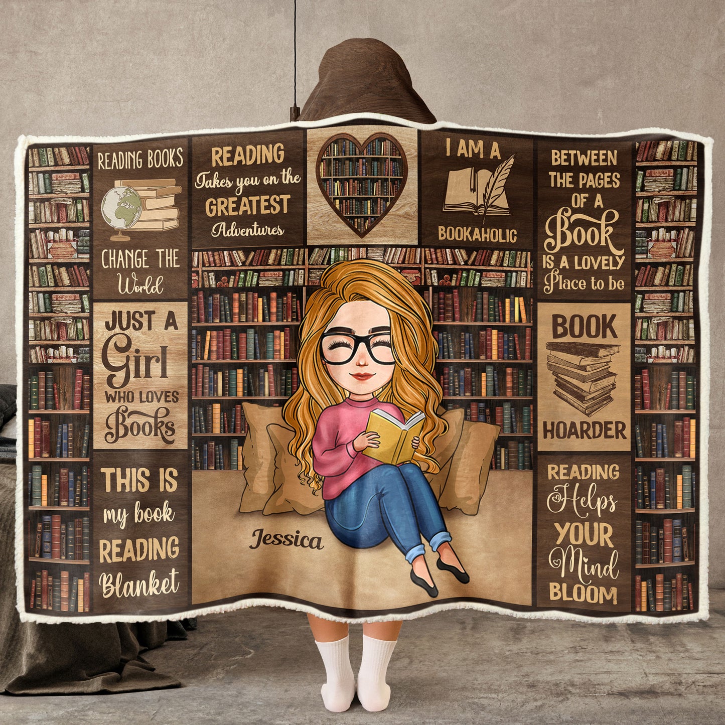 Reading Blanket Just A Girl Who Loves Books - Personalized Wearable Blanket Hoodie