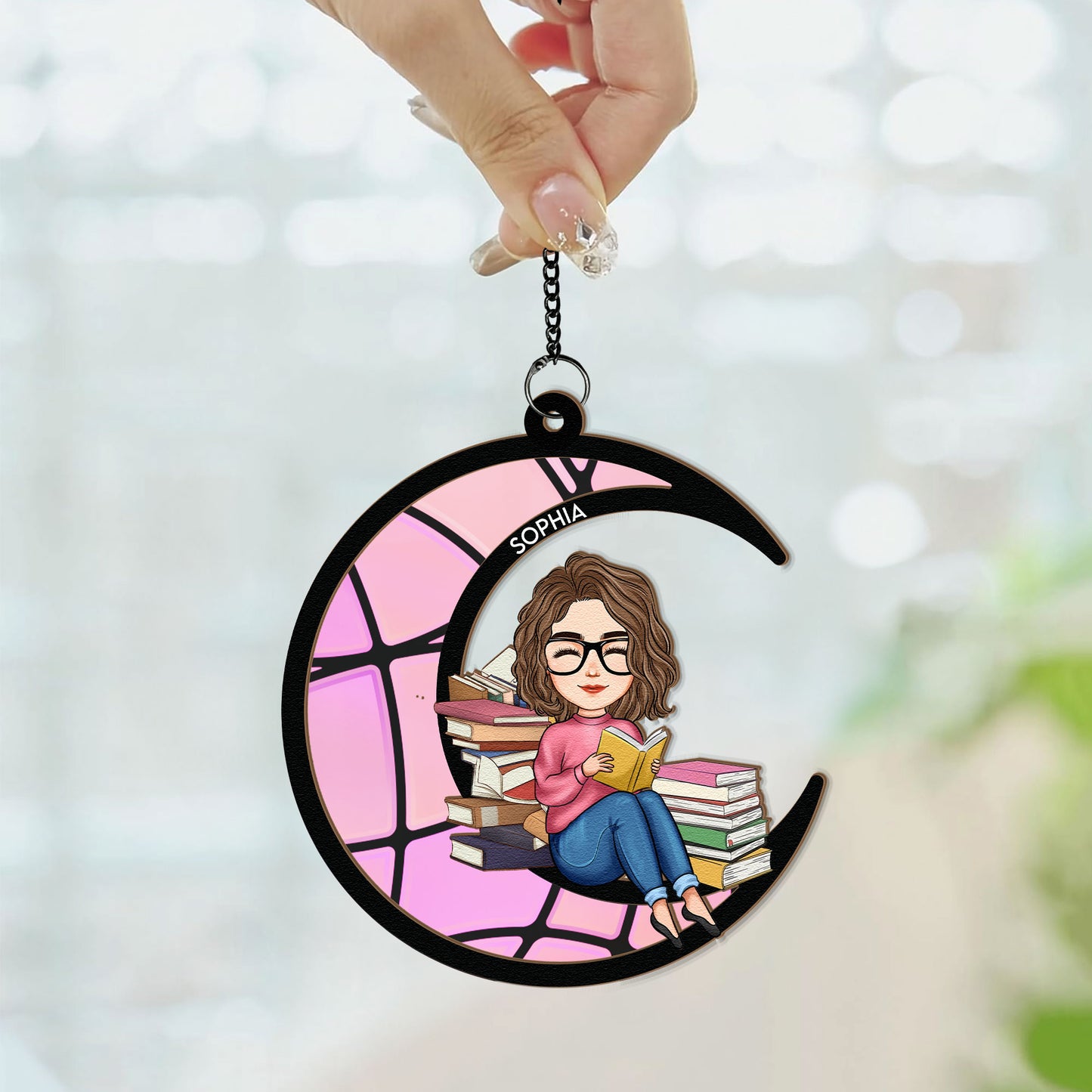 Reading On The Moon - Personalized Window Hanging Suncatcher Ornament