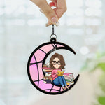 Reading On The Moon - Personalized Window Hanging Suncatcher Ornament