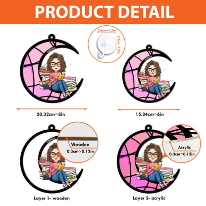 Reading On The Moon - Personalized Window Hanging Suncatcher Ornament