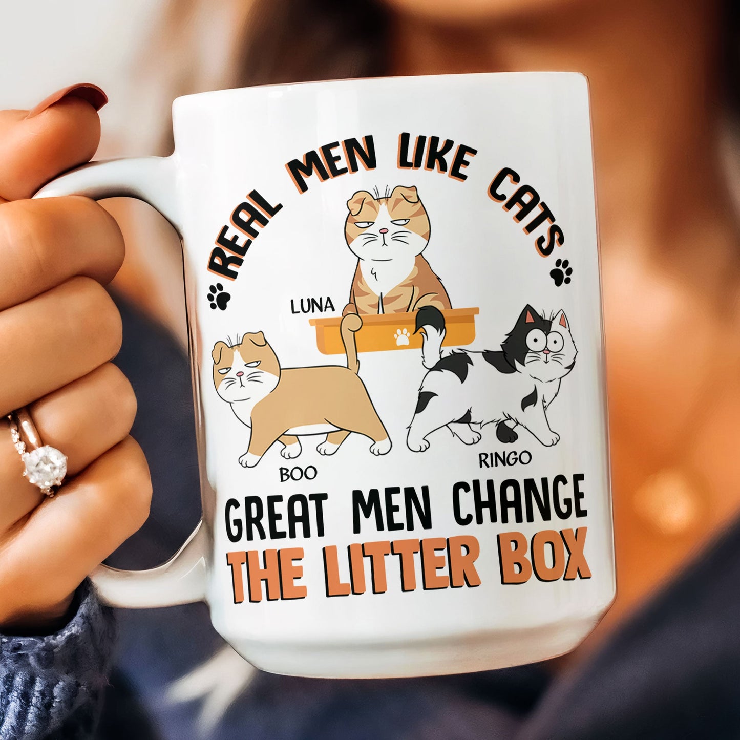 Real Men Like Cats Great Men Change The Litter Box - Personalized Mug