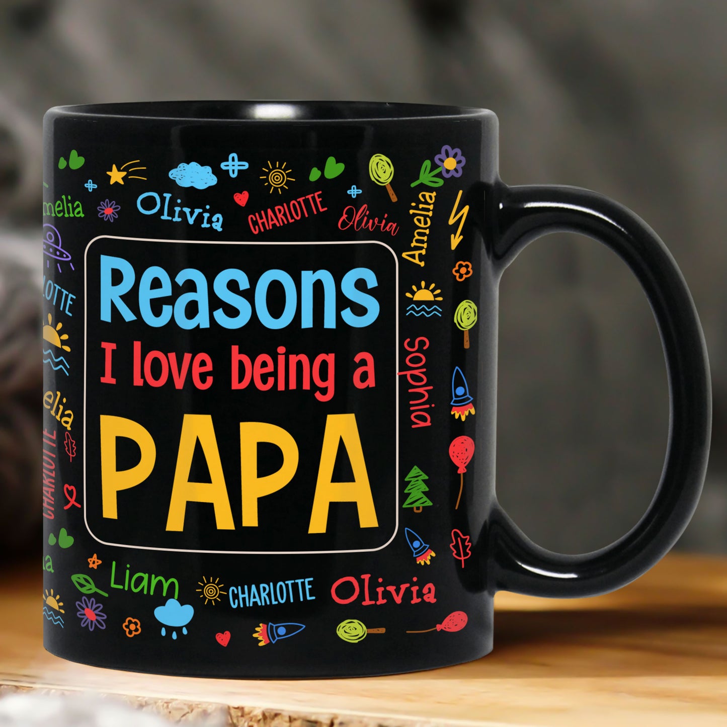 Reasons I Love Being A Papa Name Pattern - Personalized Mug