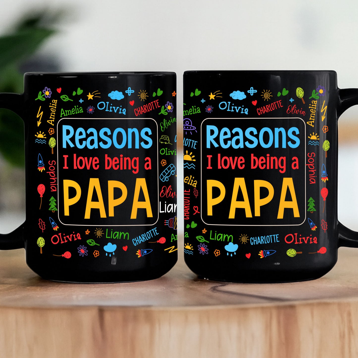 Reasons I Love Being A Papa Name Pattern - Personalized Mug