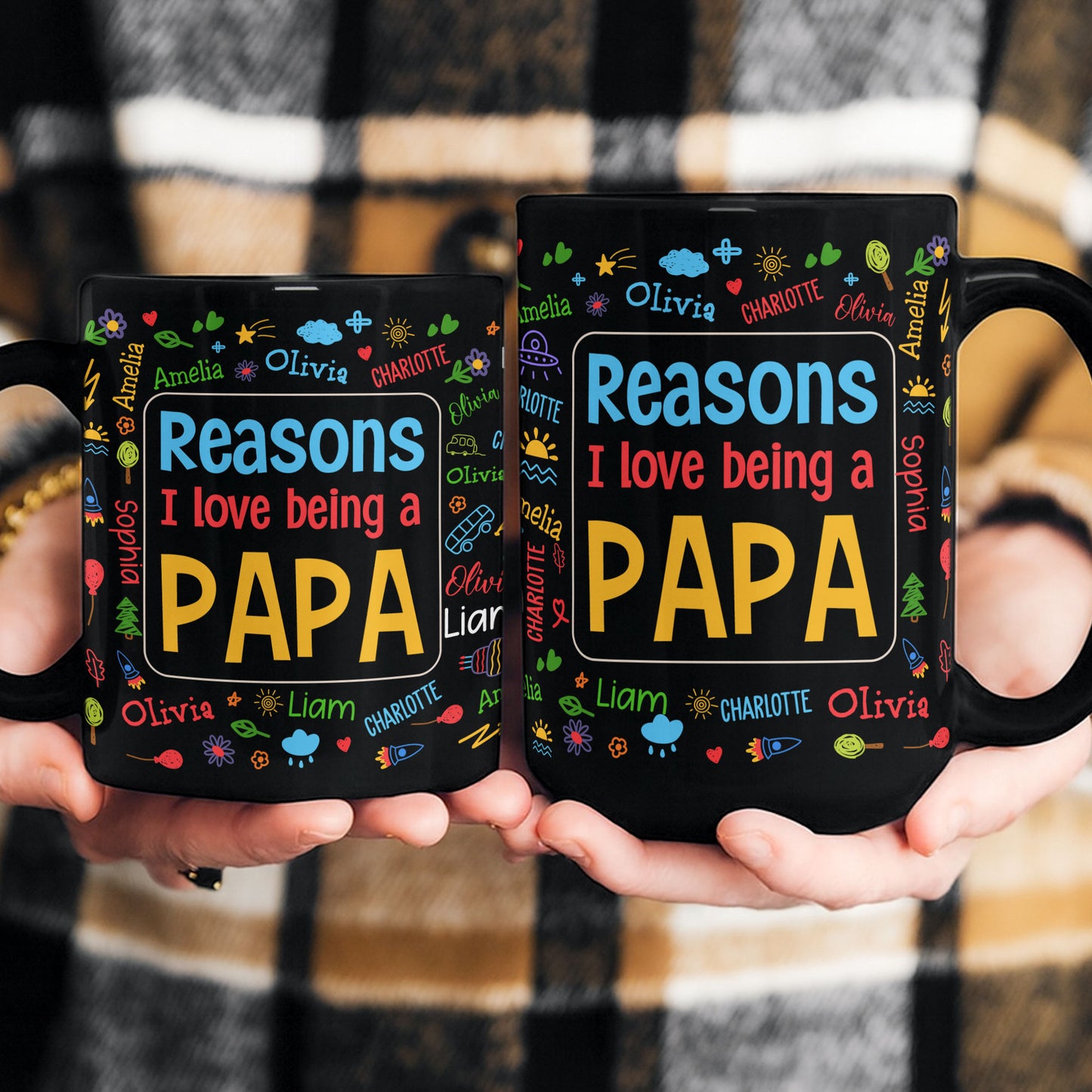 Reasons I Love Being A Papa Name Pattern - Personalized Mug