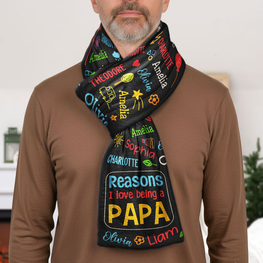 Reasons I Love Being A Papa - Personalized Fleece Scarf
