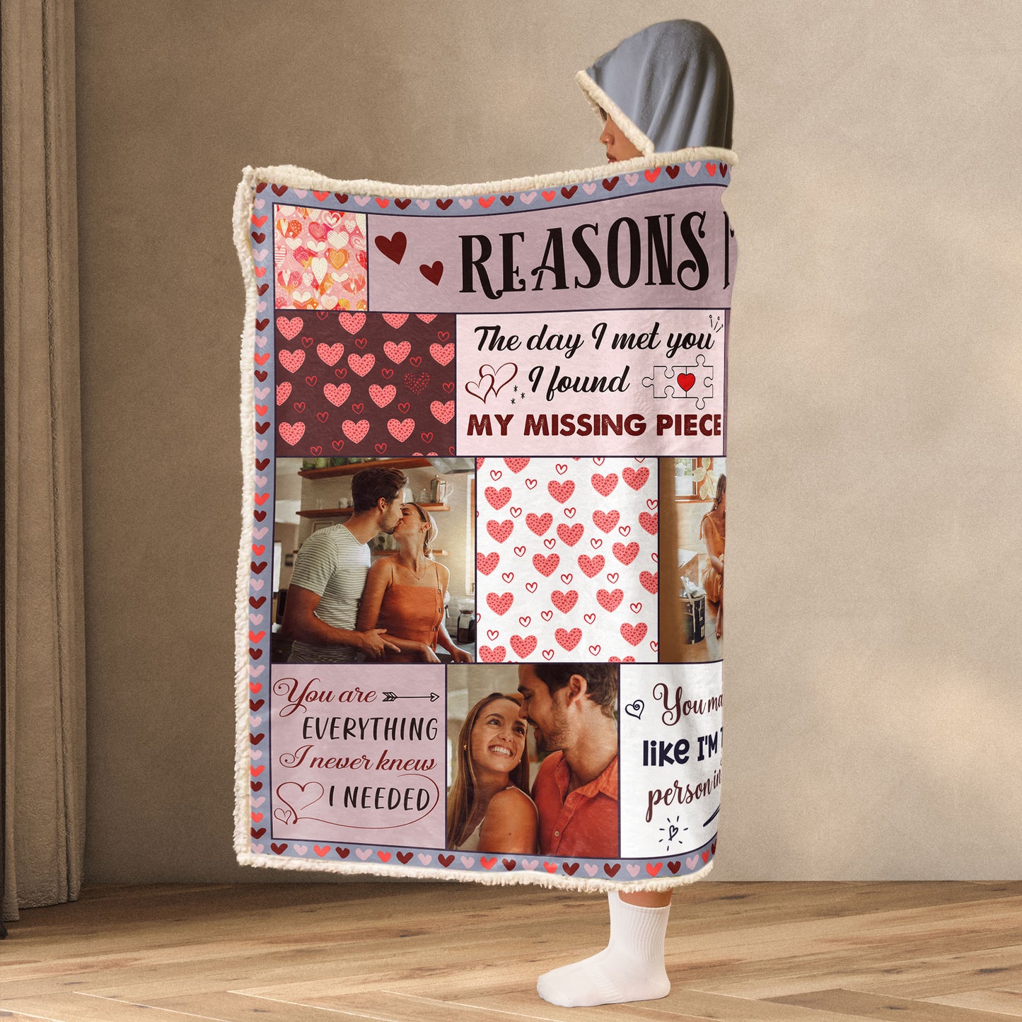 Reasons I Love You - Personalized Photo Wearable Blanket Hoodie