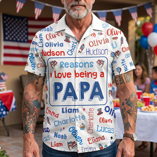 Reasons-I-Love-Being-A-Papa-Usa-250-Patriotic-Kid-Names-Personalized-Hawaiian-Shirt-1