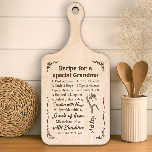 Recipe For A Special Grandma - Personalized Paddle Cutting Board