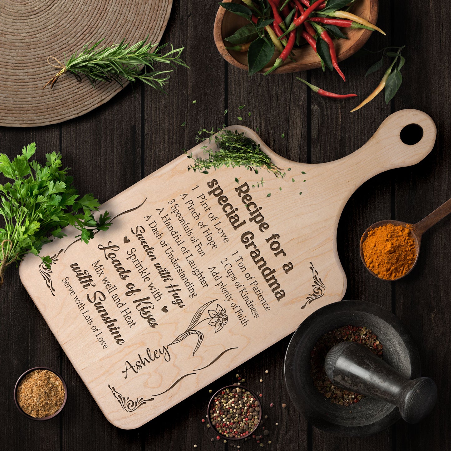 Recipe For A Special Grandma - Personalized Paddle Cutting Board