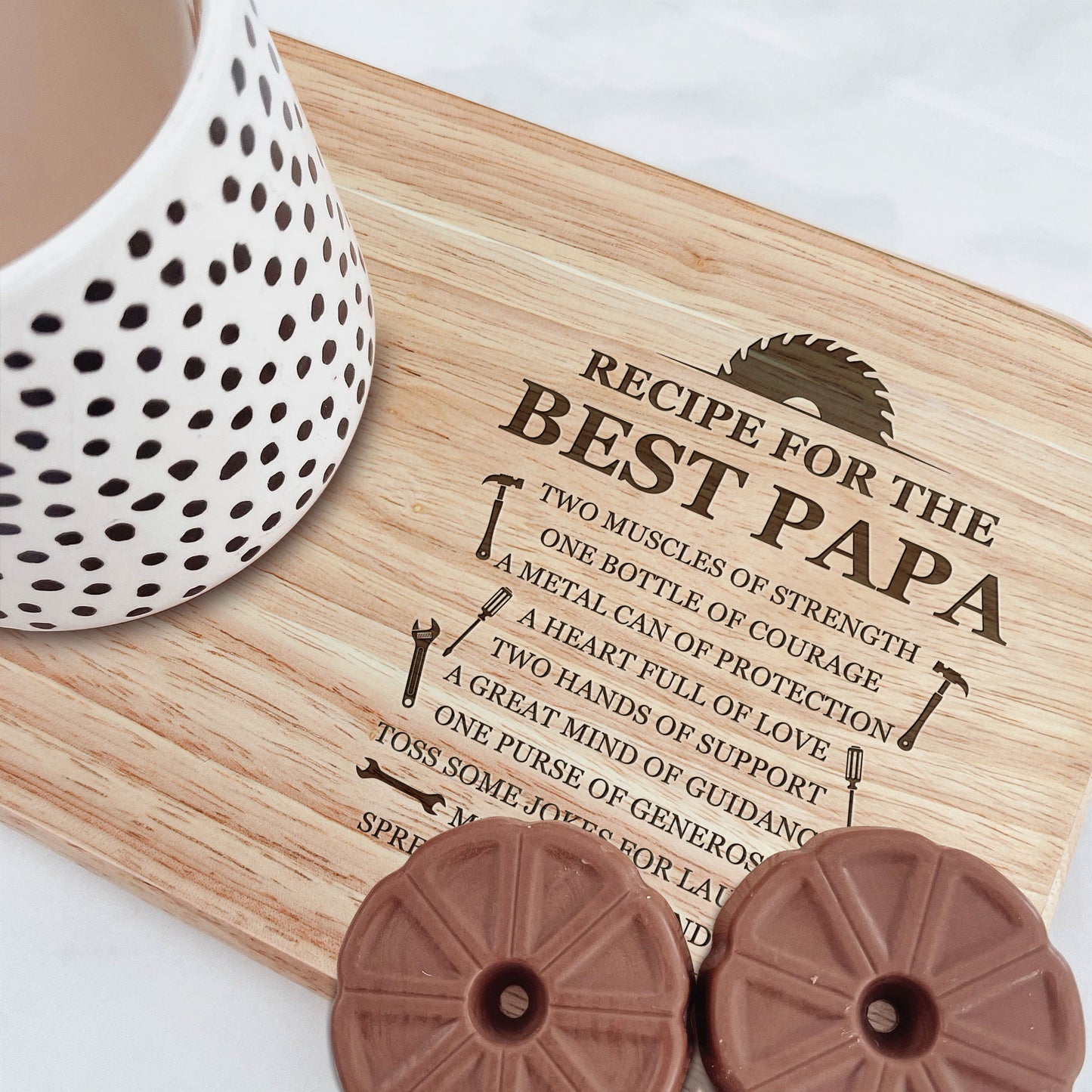 Recipe For The Best Papa - Custom Engraved Wooden Tea & Biscuit Board