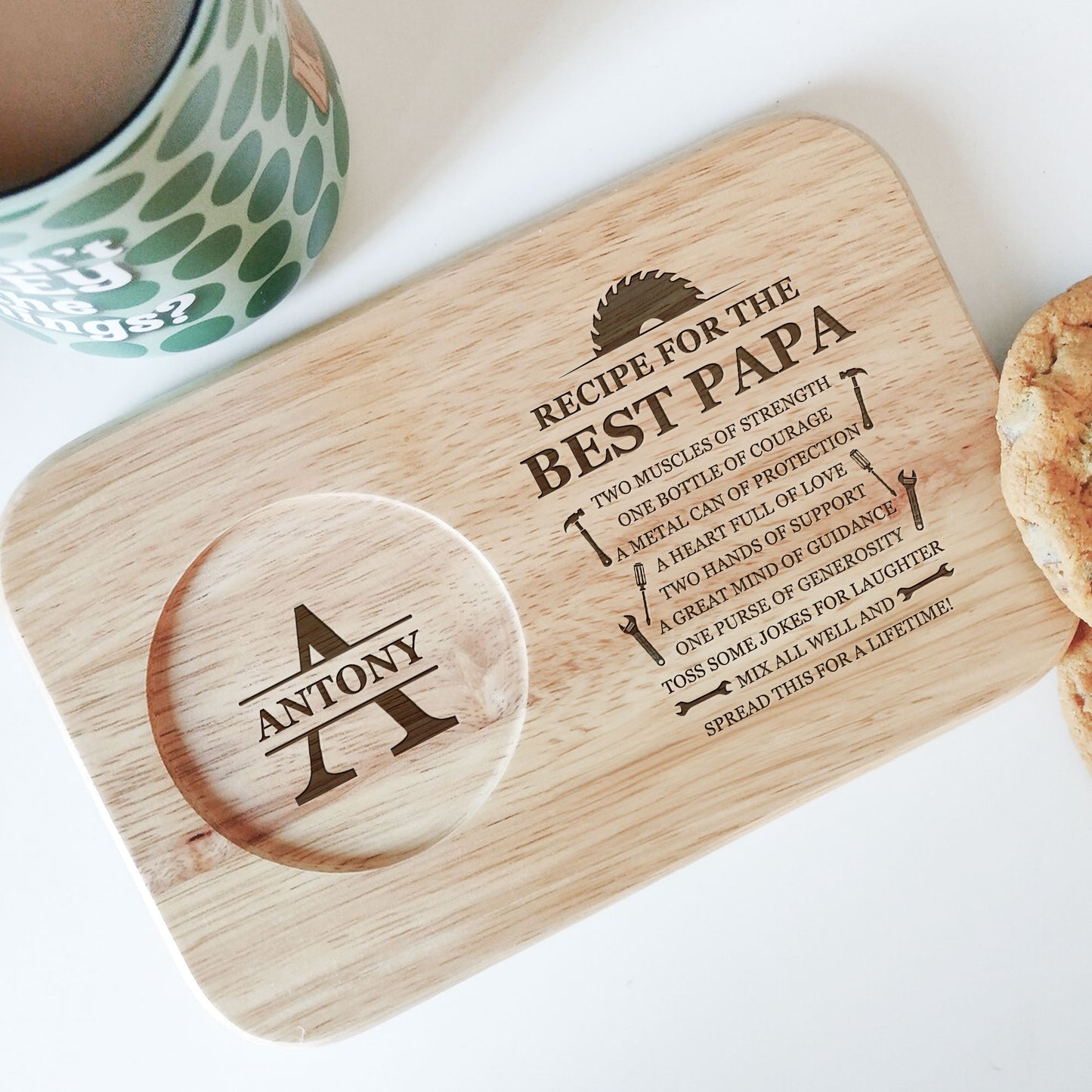 Recipe For The Best Papa - Custom Engraved Wooden Tea & Biscuit Board
