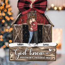Red Barn Christmas Couples Anniversary - Personalized Wooden Ornament With Bow
