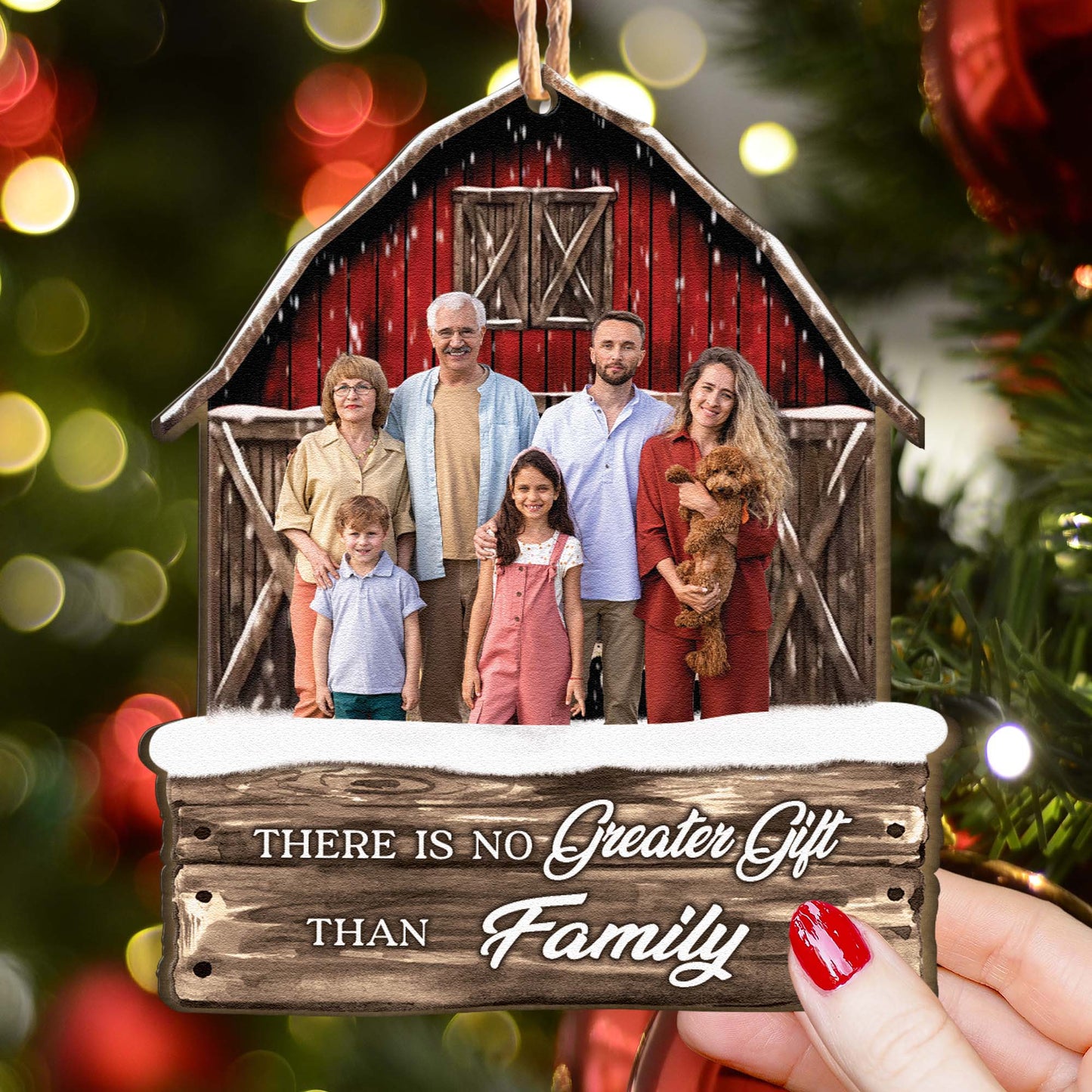 Red Barn Christmas Family Custom Photo - Personalized Photo Wooden Ornament