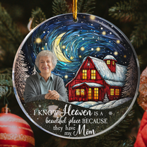 Red Barn Christmas Night Heaven - Memorial Gifts - Personalized Acrylic Photo Ornament