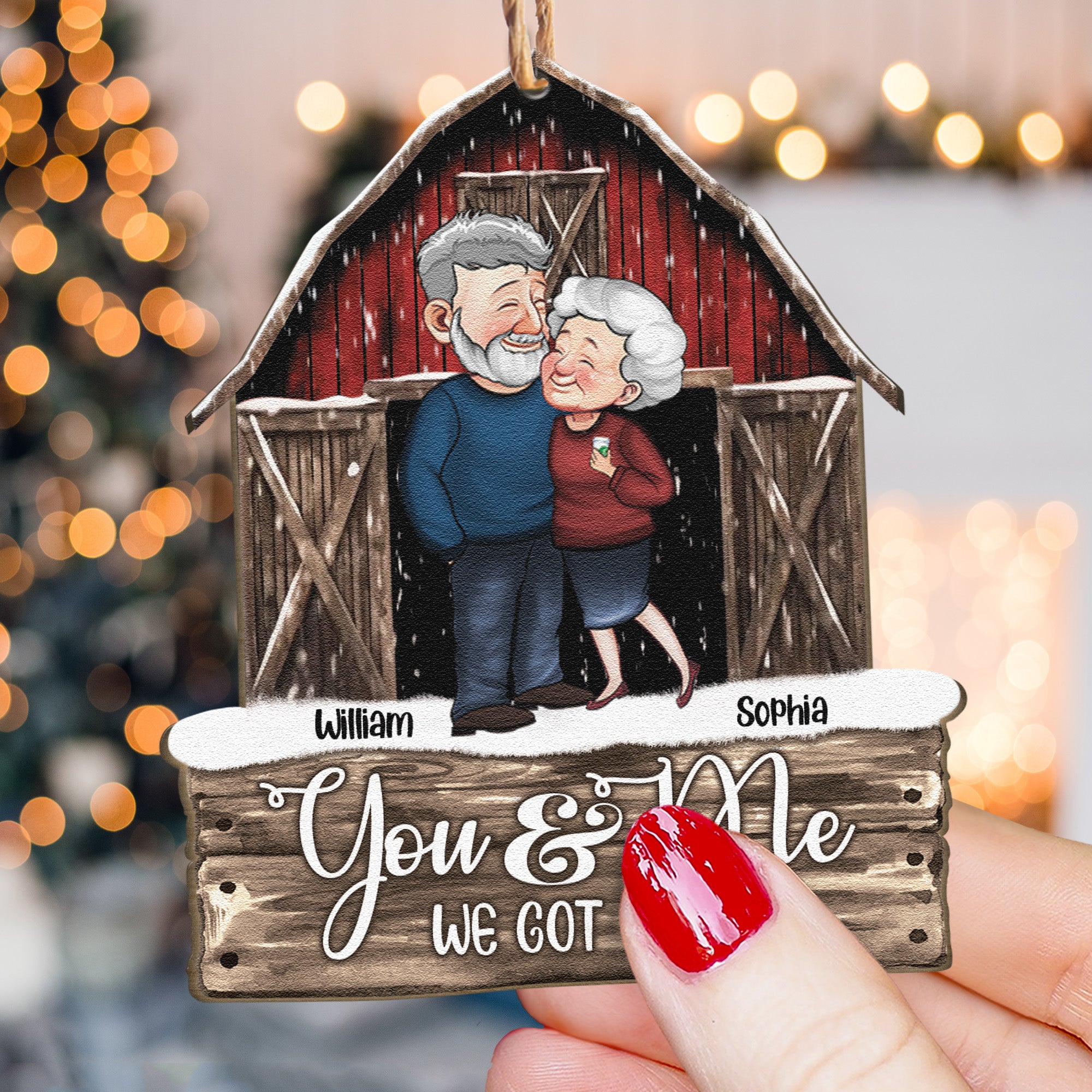 Red Barn Christmas Old Senior Couples Anniversary - Personalized Wooden Ornament