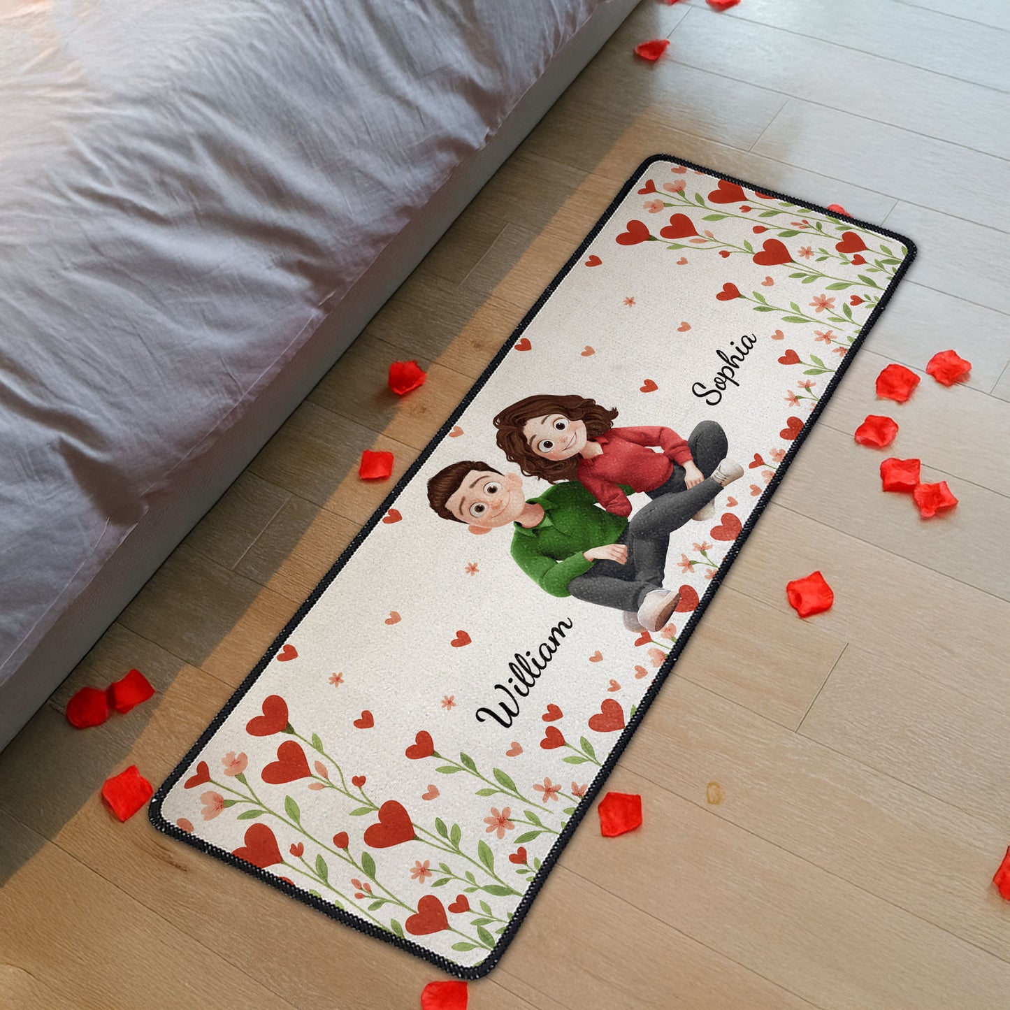 Red Heart Anniversary Vintage Couple - Personalized Runner Rug