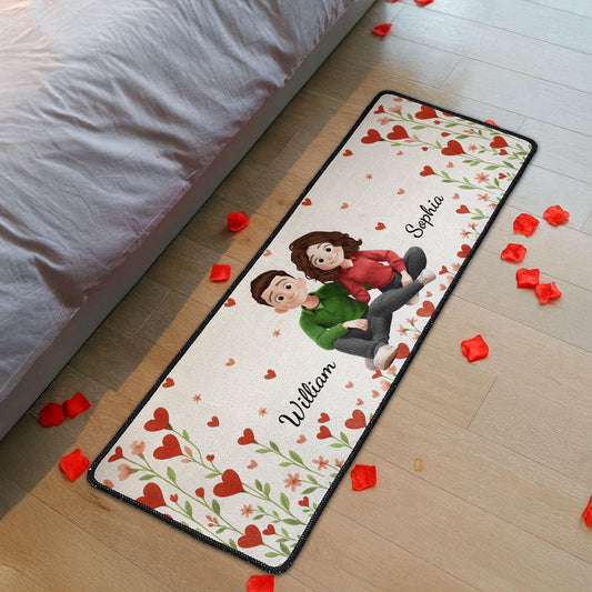 Red Heart Anniversary Vintage Couple - Personalized Runner Rug