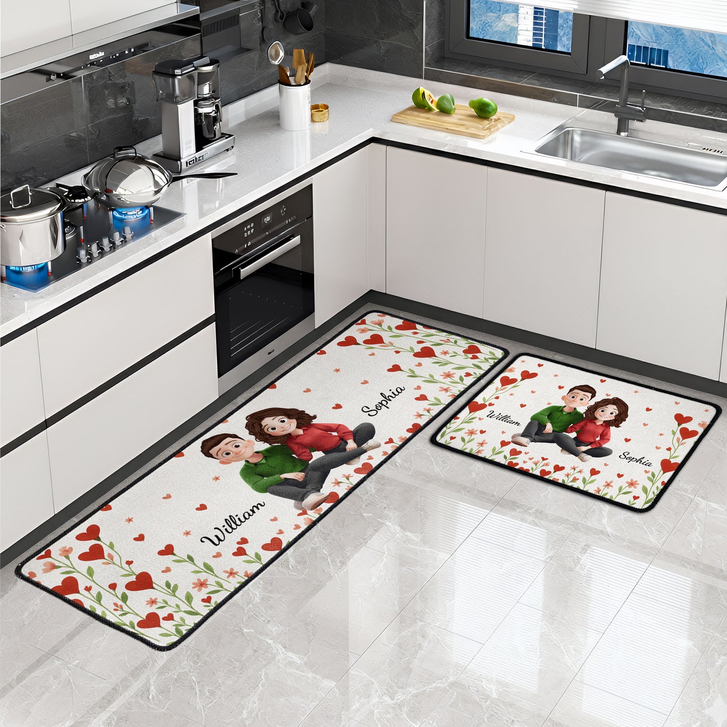 Red Heart Anniversary Vintage Couple - Personalized Runner Rug