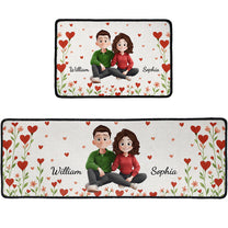Red Heart Anniversary Vintage Couple - Personalized Runner Rug
