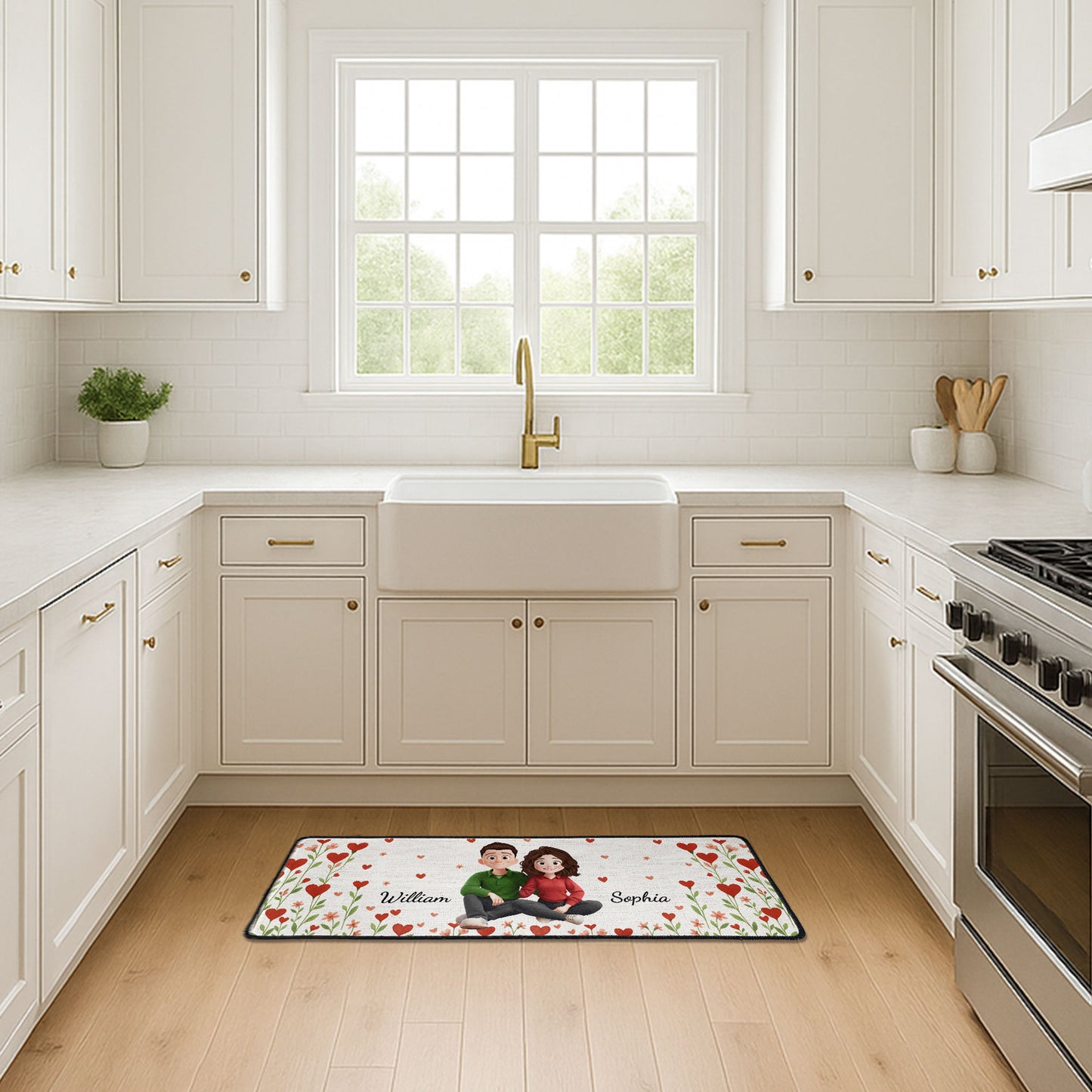 Red Heart Anniversary Vintage Couple - Personalized Runner Rug