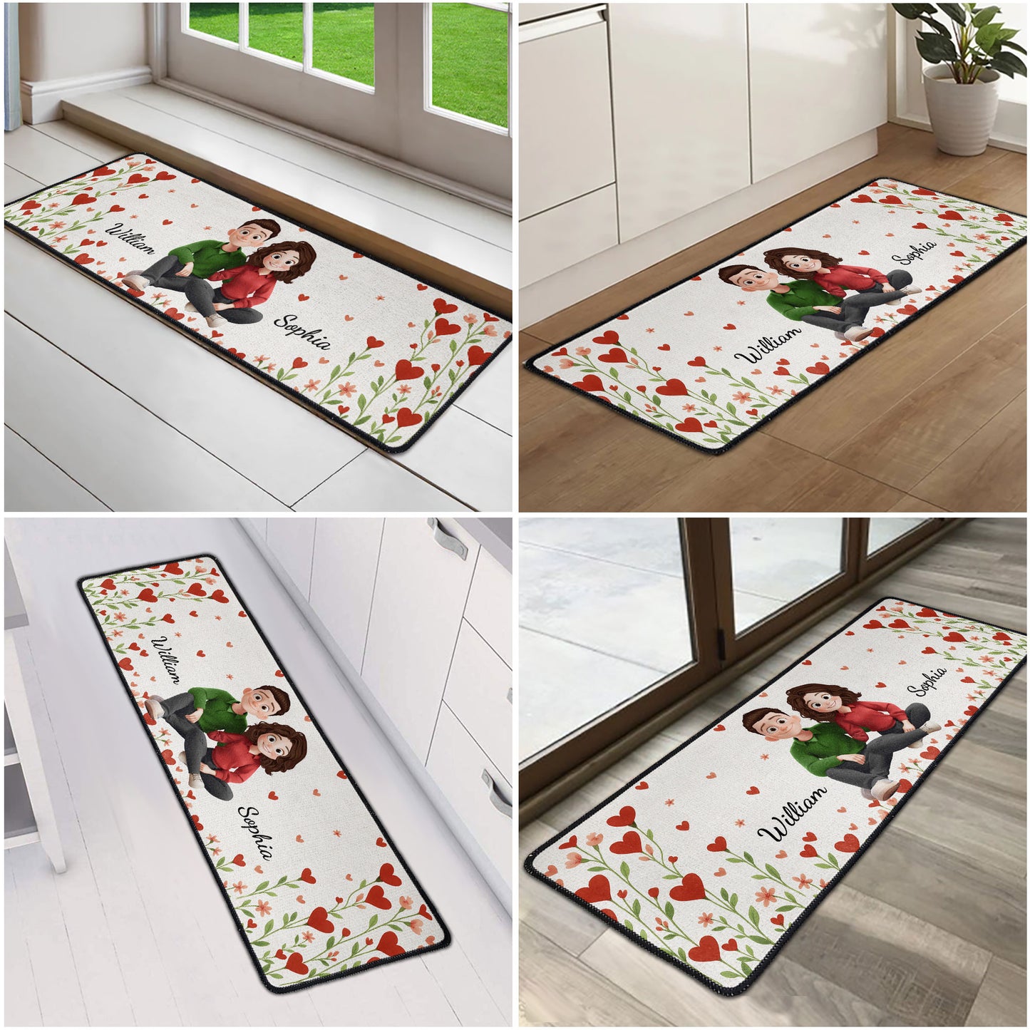Red Heart Anniversary Vintage Couple - Personalized Runner Rug
