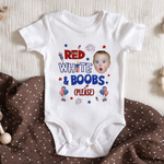 Red White And Boobs Please With 4Th Of July Pattern - Personalized Photo Baby Onesie